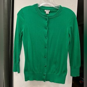 JCrew classic 3/4 sleeve cardigan. Bright Kelly green.
